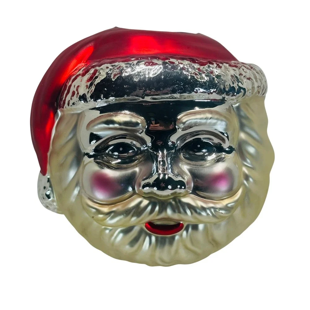 Dept‎ 56 Mercury Glass Santa Votive Tealight Holder Handpainted Xmas Decor Vtg